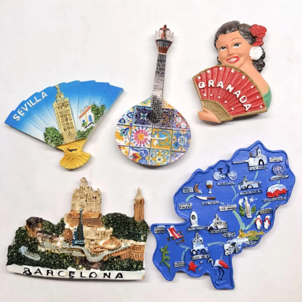 Spain Tourist Attractions Character Souvenirs Three-Dimensional Resin Refrigerator Magnet Kitchen Home Decoration Supplies