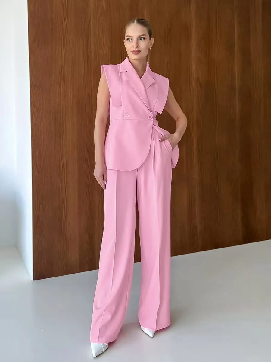 

Модный комплект из жилета и широких брюк, женский свободный крой, повседневный летний наряд, костюм из двух предметов