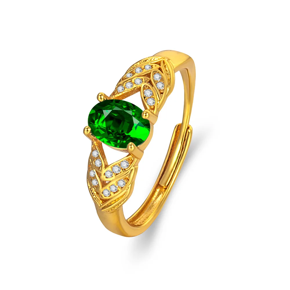 1.7ct Oval Cut Green Simulated Nano Emerald 925 Sterling Silver Leaves Ring for Woman Wedding Engagement Luxury Gemstone Jewelry