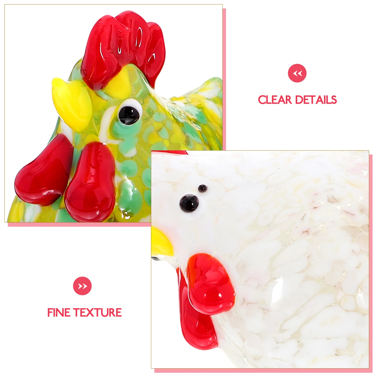 

2Pcs Exquisite Glass Chicken Statue Wear Resistant Fresh Natural Color Matching Home Decor Craft Tables