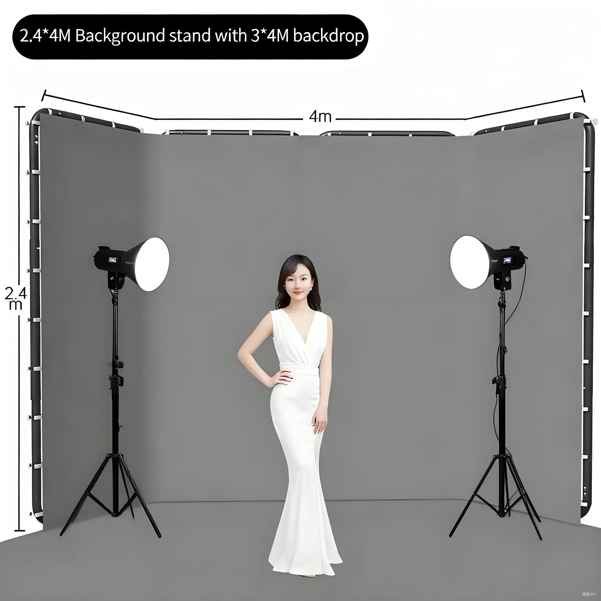 

Портативный большой хромированный зеленый экранный фон с подставкой, система поддержки фона для фотосъемки 240x400 см, съемка видео, фото