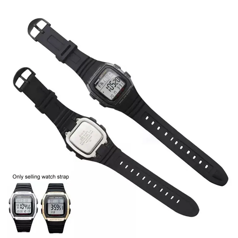 18mm Watchband for Casio 3239 W-96H-1A 2A 9A Electronic Watch Dedicated Strap Black Men's Sport Waterproof Silicone Bracelet