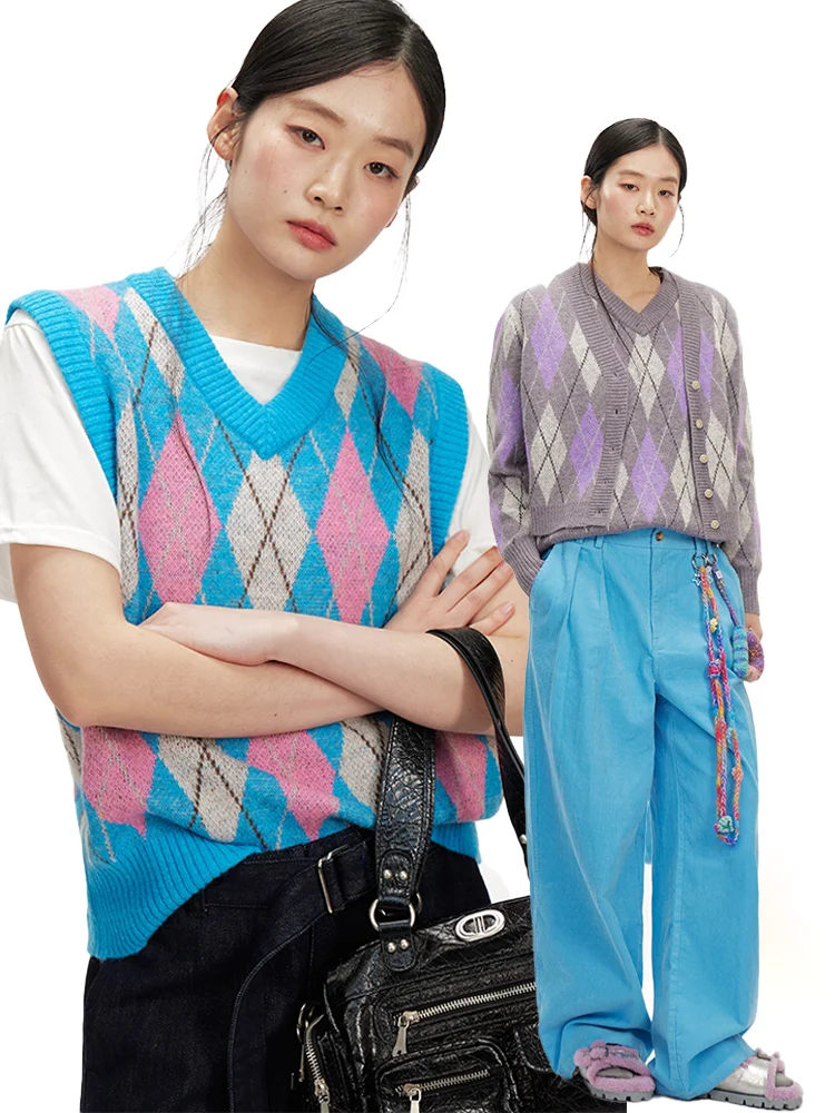 

DNT Retro Color Blo Long Sve Knitted Sweater Casual V Ne Cardigan Nylon Polyester Blend Spring 2026 Youth Faion