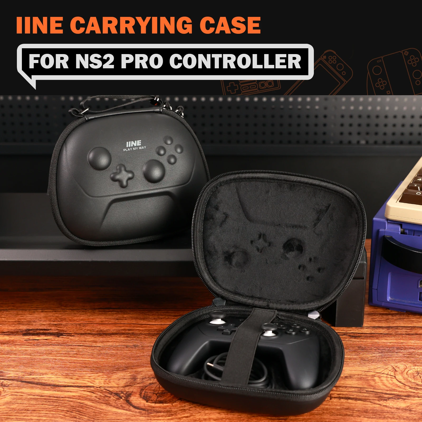 IINE CARRYING CASE FOR NS2 PRO CONTROLLER/ Precise Mold  Portable Charging Shock & Pressure Proof Compact & Lightweight