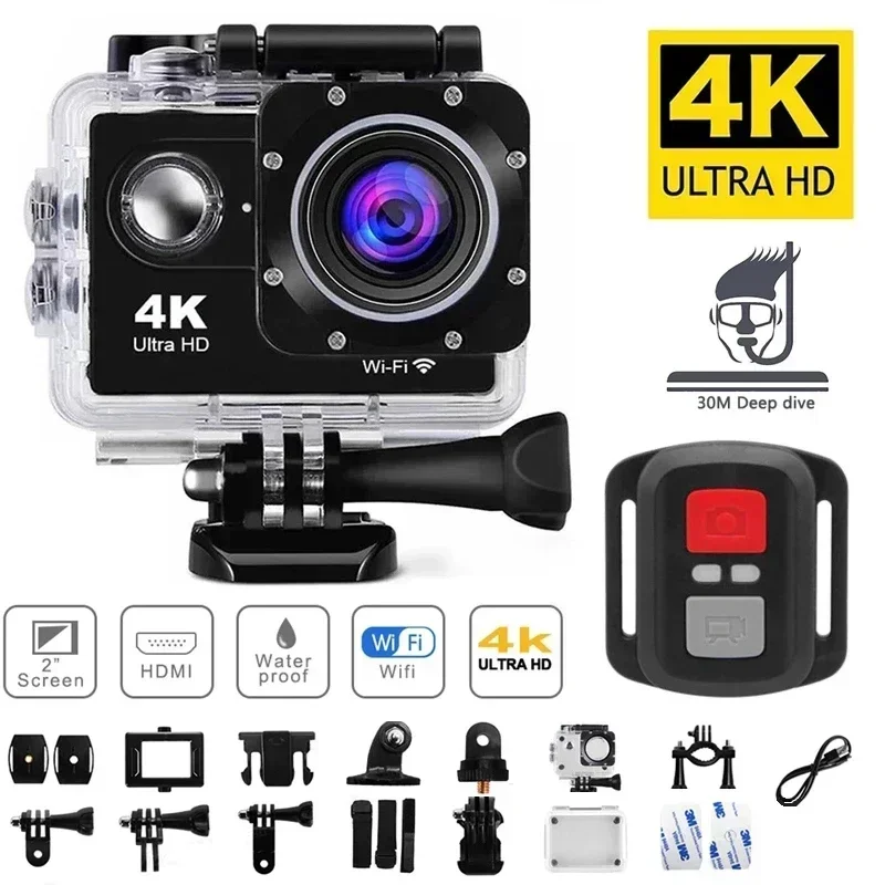 

Outdoor Mini Cam 4K Action Waterproof Helmet Video Recording Camera Sports Camera 1080P/30FPS WiFi 2.0" 170D Underwater Cameras