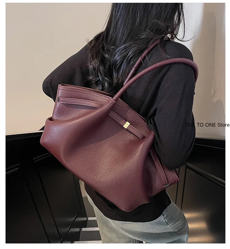 

Luxury Lychee Pattern Underarm Shoulder Bags PU Leather Solid Color Women's Handbags Large Capacity Tote Bag Travel