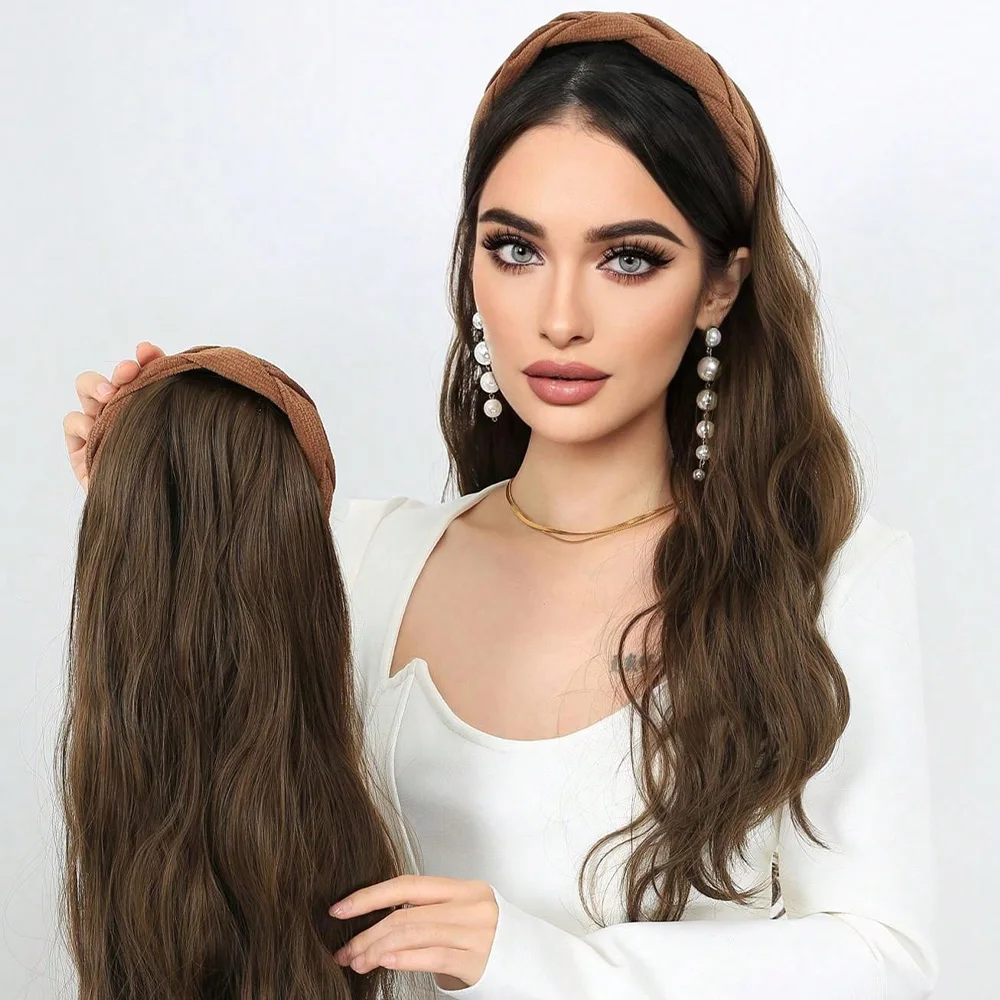 22 inch long curly hair piece detachable headband wig Female synthetic hair set