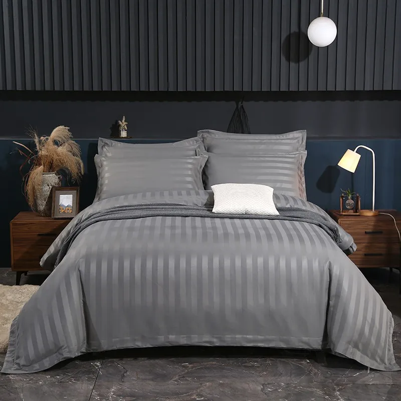 Comfort 4Pcs Duvet Cover Set Damask Stripes Premium Hotel Quality Microfiber Soft Duvet Cover Bed Sheet Pillowcase Double Queen