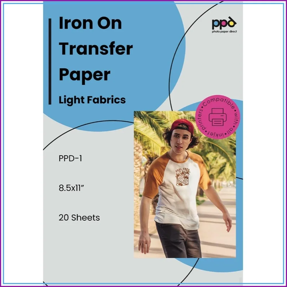 

20 Sheets 8.5x11" Inkjet Iron-On Heat Transfer Paper for Light Fabrics & T-Shirts - Easy DIY