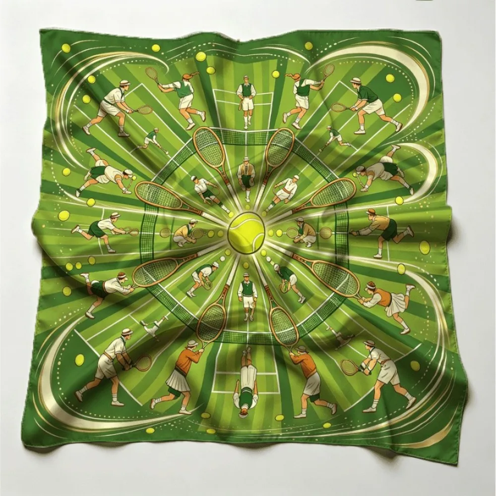 Vibrant Green Tennis Action Scene Women Minimalist Square Scarf, Simple Multi-functional Decor Gift