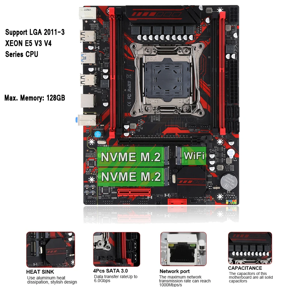 Imagem -04 - Kit de Placa-mãe X99 com Processador de Quatro Canais Lga20113 Grupo e5 2699 v3 64gb 4x16gb Memória Ddr4 Ecc M-atx e5 2699v3