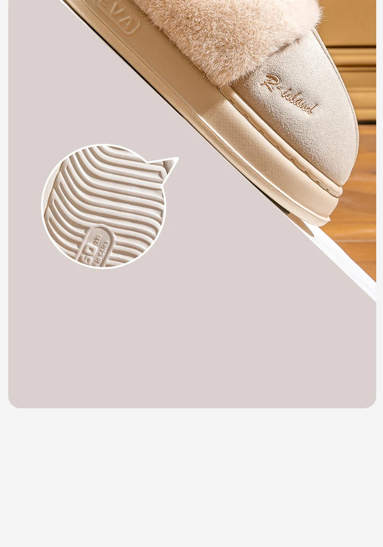 Shevalues Winter-Hausschuhe mit Plüschfutter für Damen, dicke Sohle, rutschfest, für den Innenbereich, bequeme Hausschuhe mit Fellbesatz. – Detail 22