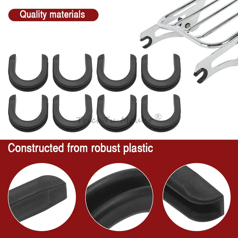 8 Pcs U-Shaped Motorcycle Luggage Rack Side Plate Mounting Bracket Grommet Bushing For Harley Davidson Touring 2009-2025 Black