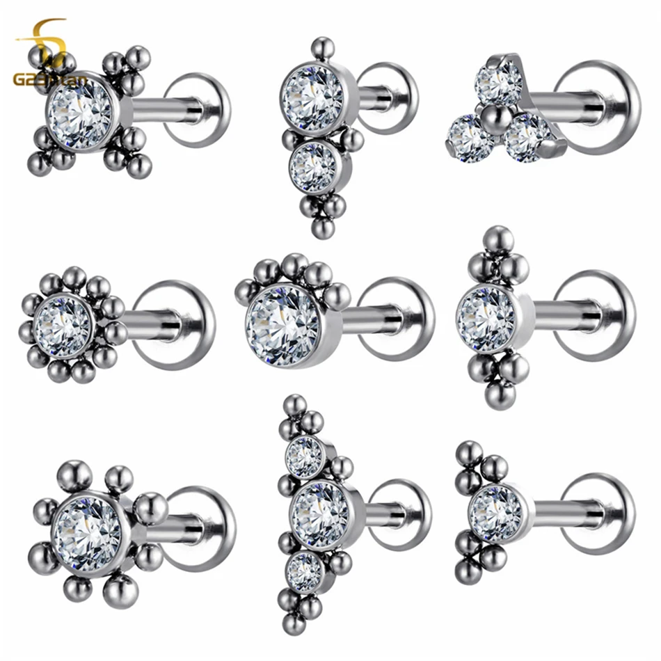 G23 Titanium Zircon Ear Piercing Earring Cartilage Helix Tragus Lobe Conch Pierc Labret Stud Lip Ring Body Jewelry Pendiente