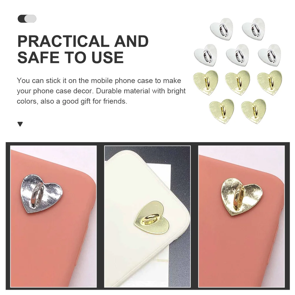 10 個のハート型電話シェルアクセサリー DIY バックル装飾携帯ケース用自己粘着合金装飾クラフト用品