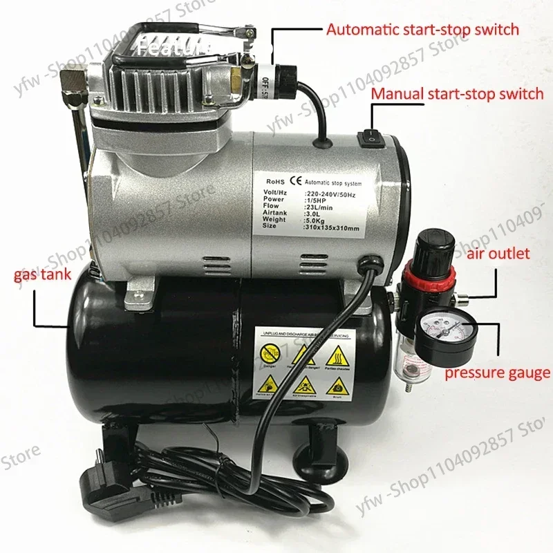 TC20T Small Air Compressor Silent Furniture Leather Repair Manicure Model Coloring Airbrush Air Pump