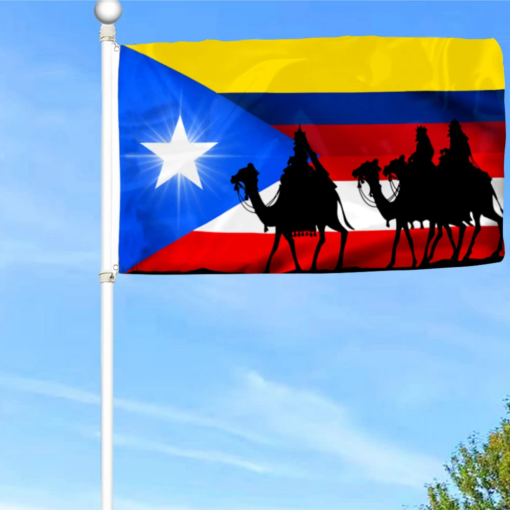 Cayyon Jesus Flag 3x5Feet Three Wise Men Puerto Rico And Columbia Grommet Flag Banner with 2 Brass Grommets