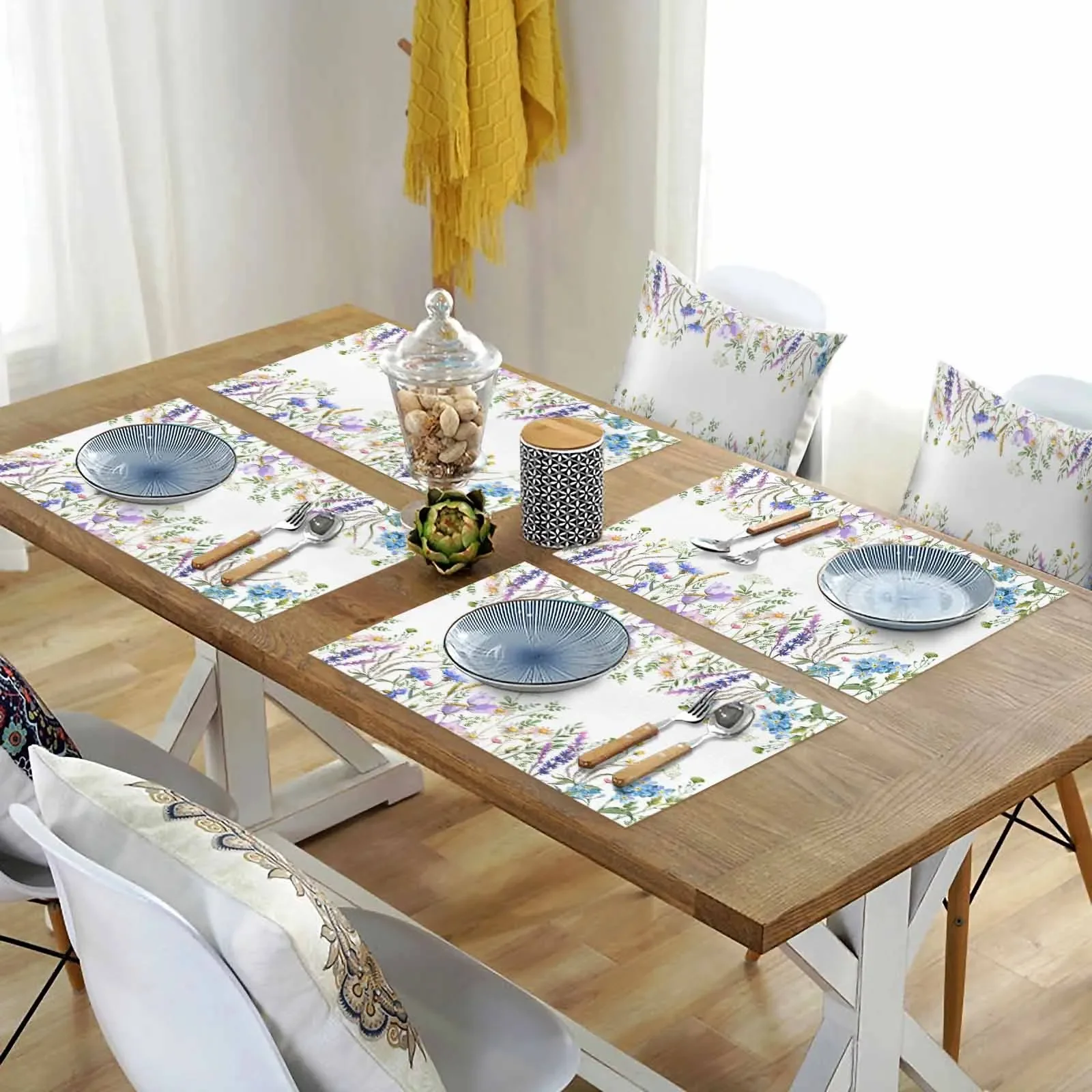 Plant Flowers Lavender Kitchen placemats cotton and linen table mats with good waterproof and thermal insulation effects