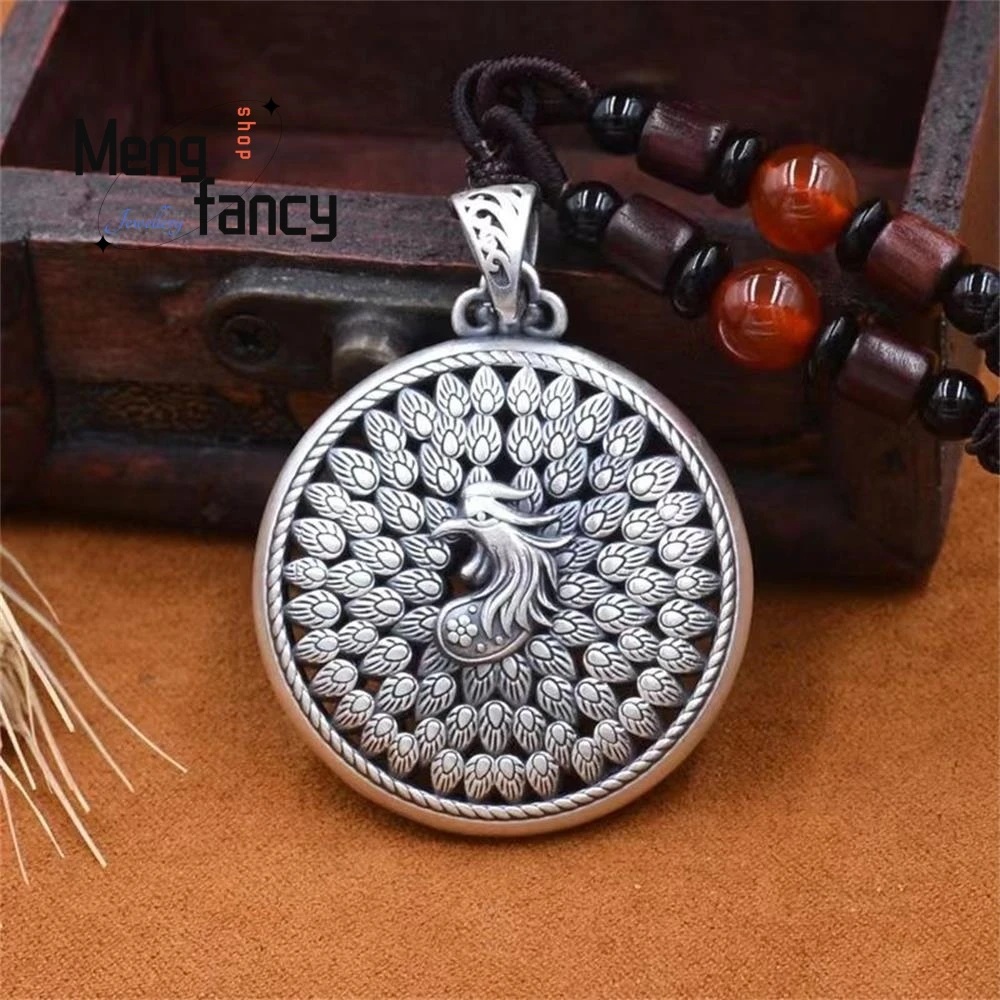 Ethnic Vintage Style Peacock Vintage Sterling Silver Pendant Exquisite Elegant Simple High-grade Fashion Jewelry Holiday Gifts