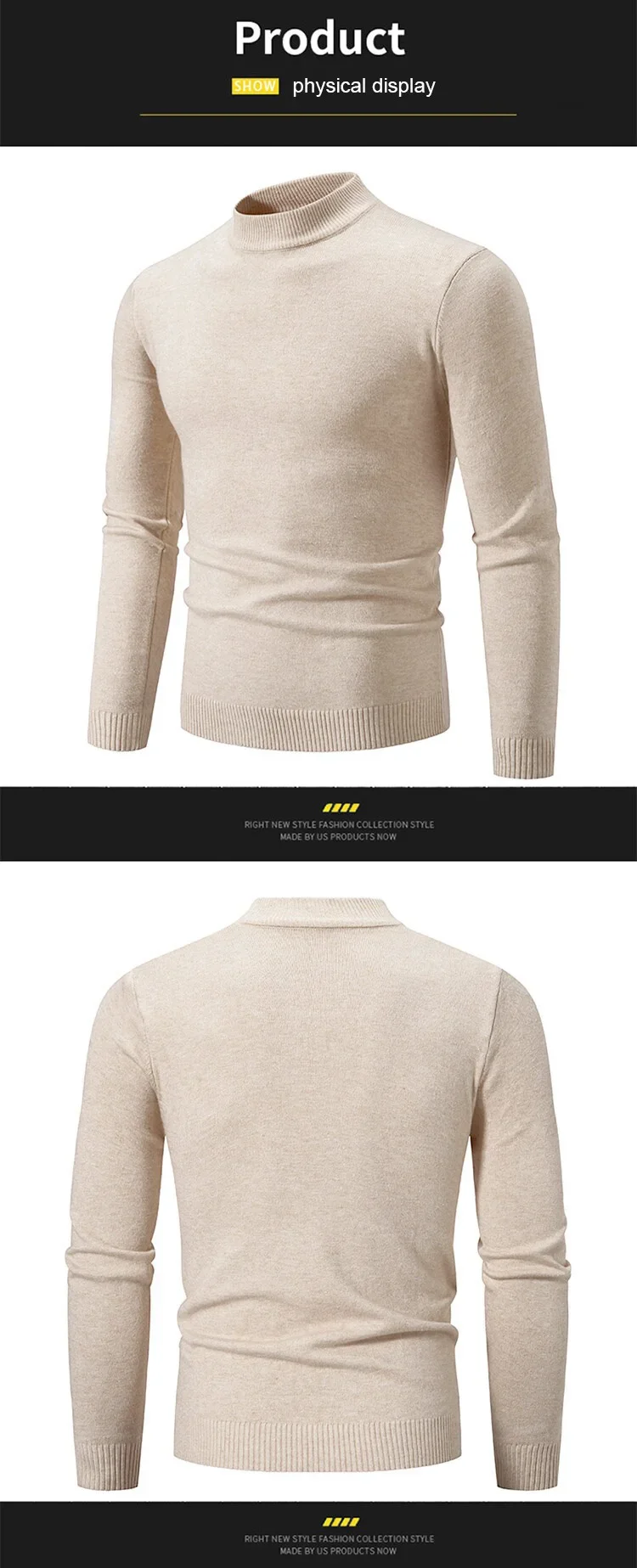 Herbst männer Hälfte Rollkragenpullover Einfarbig Grundlegenden Stil Casual Mode Strickwaren Slim Fit Hohe Elastische Männliche Warme Pullover – Detail 9