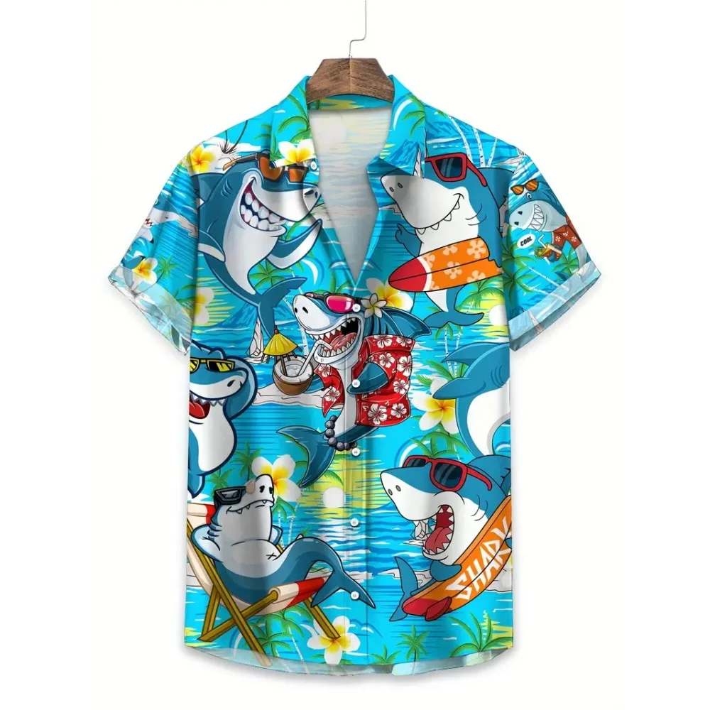 

Hawaiian Shark Pattern 3D Print Shirt for Men Holiday Casual Lapel Short Sleeve Top Summer Men‘s Shirts Oversized Beach Clothing