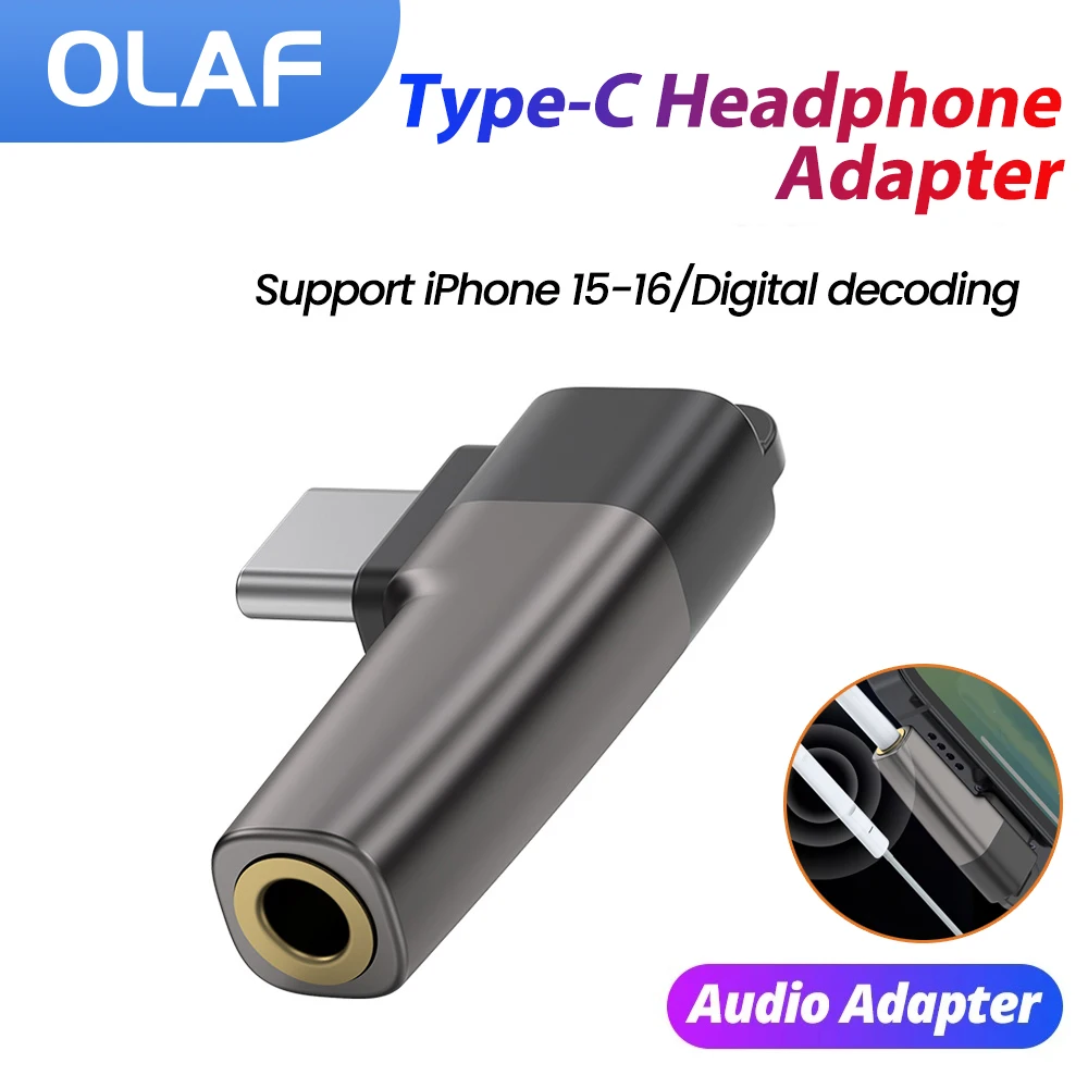 OLAF Type-C to 3.5mm Jack Wired Headphones Audio Adapter Cable USB C to 3 5mm AUX Connector For iPhone 16/15 Samsung S23 Xiaomi