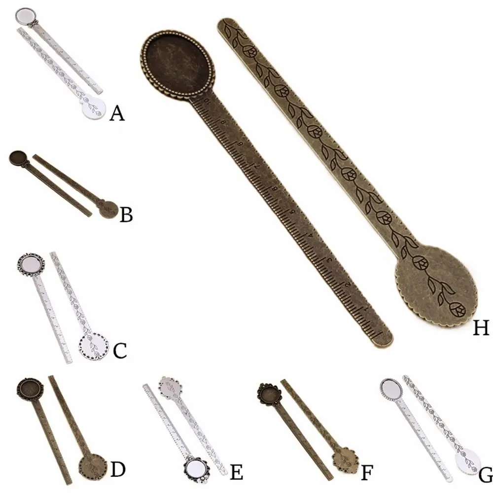 DIY Ruler Antique Bookmark Cabochon Base Flower Ruler Book Cilp Vintage Blanks Bezel Bronze Bookmark School Supplies