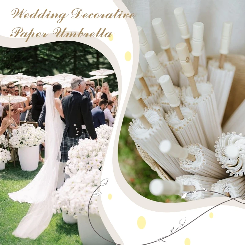 60/84CM Paper Wedding Umbrella for Guests,Paper Parasol Party Favor White DIY Bamboo Umbrellas,Bridal Shower Table Centerpieces