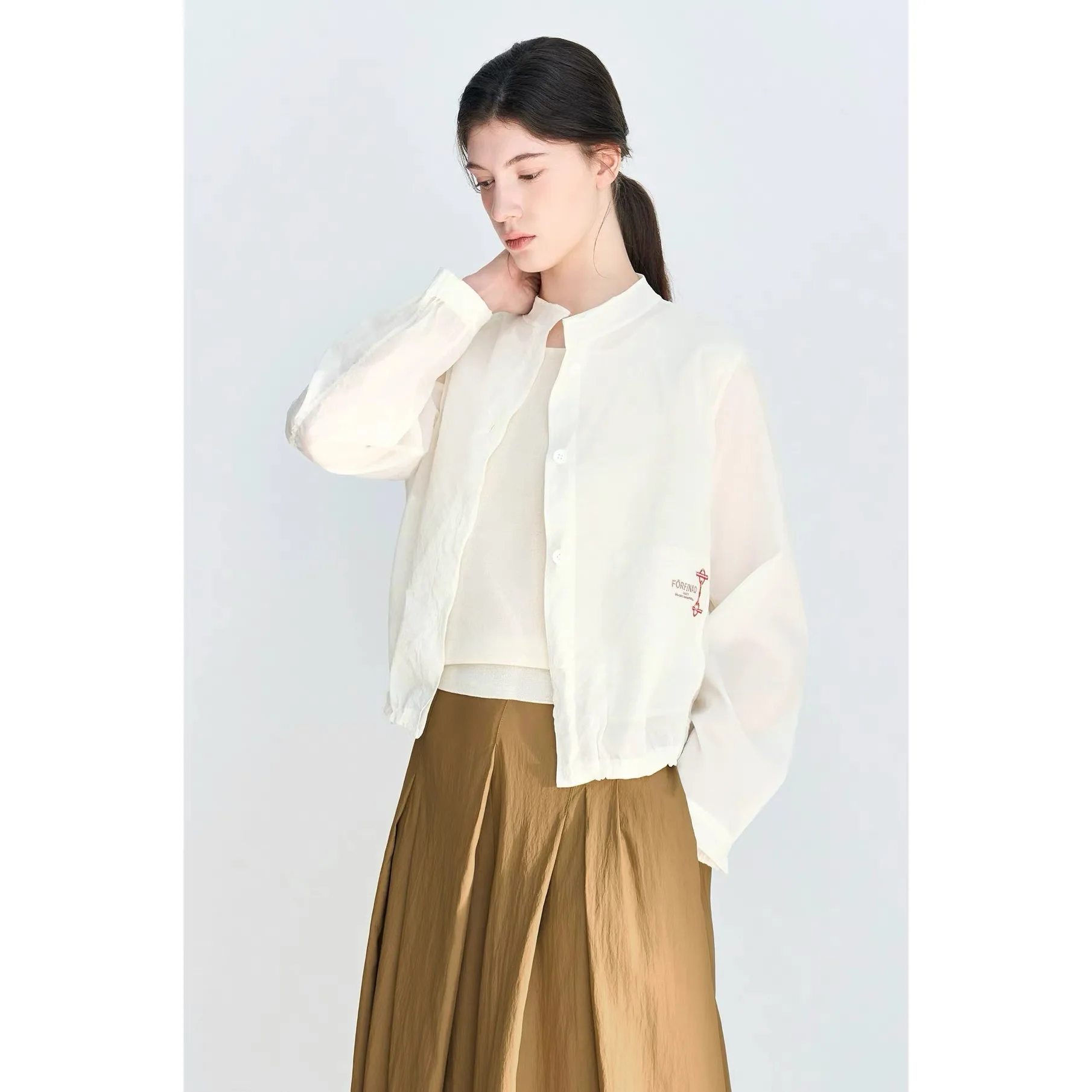 

Lemon Cheese Lightweight Sun Protection Outerwear Casual Embroidery Drawstring Retro Hem Stand Collar Spring Commute Style Wo...