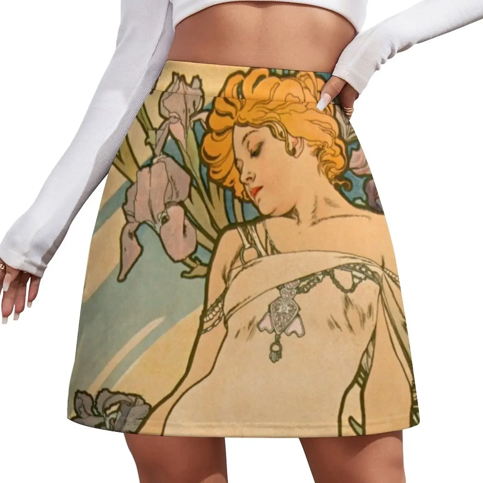 

The FLOWERS - IRIS Alphonse Mucha Mini Skirt cute skirt skirt for women Summer dress