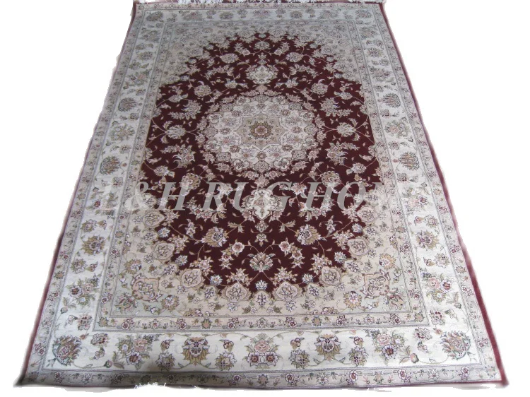 

Free shipping 6'X9' 160 Line Hand-knotted Wool and silk Oriental Persian carpet handmade carpet