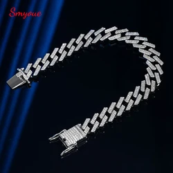 Smyoue 10mm All 5A Zircon Cuban Bracelet for Women Man 100% Sterling Silver 925 Hip Hop Party Jewelry Couple Cuban Chain Link