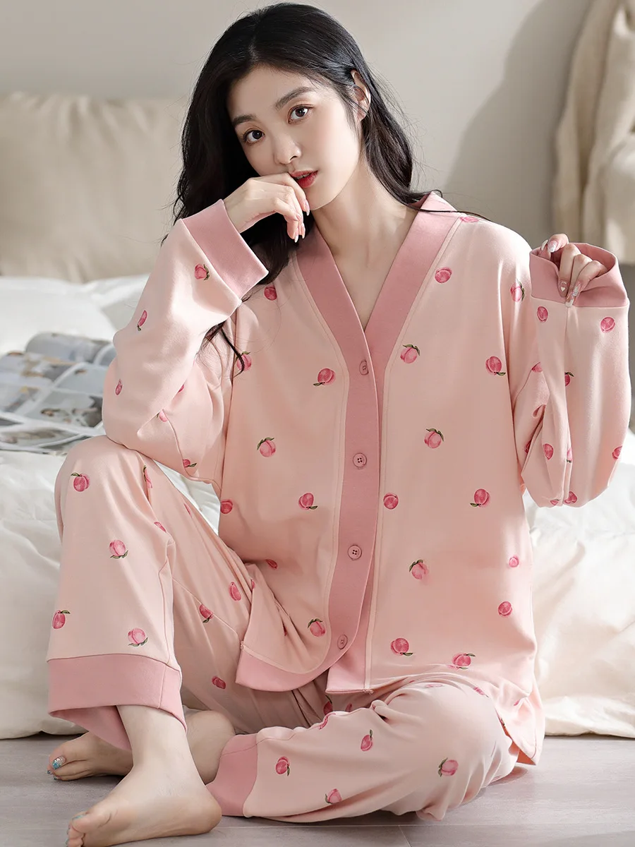 Spring and Autumn New Women\'s Pajamas Homewear Suit Women\'s Long-Sleeved Homewear Autumn and Winter Models Homewear Suit