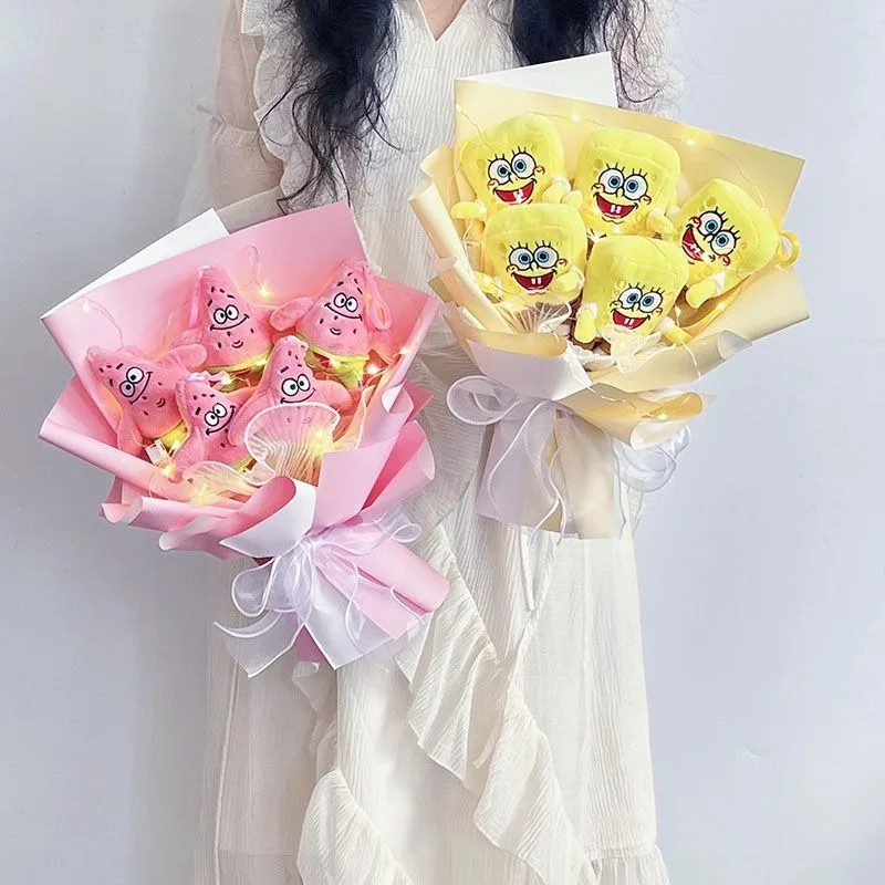 

Anime Peripherals Patrick Star Figure Bouquet SpongeBob SquarePants Figurine Puppet Flower Bouquet Decoration Collection Toys