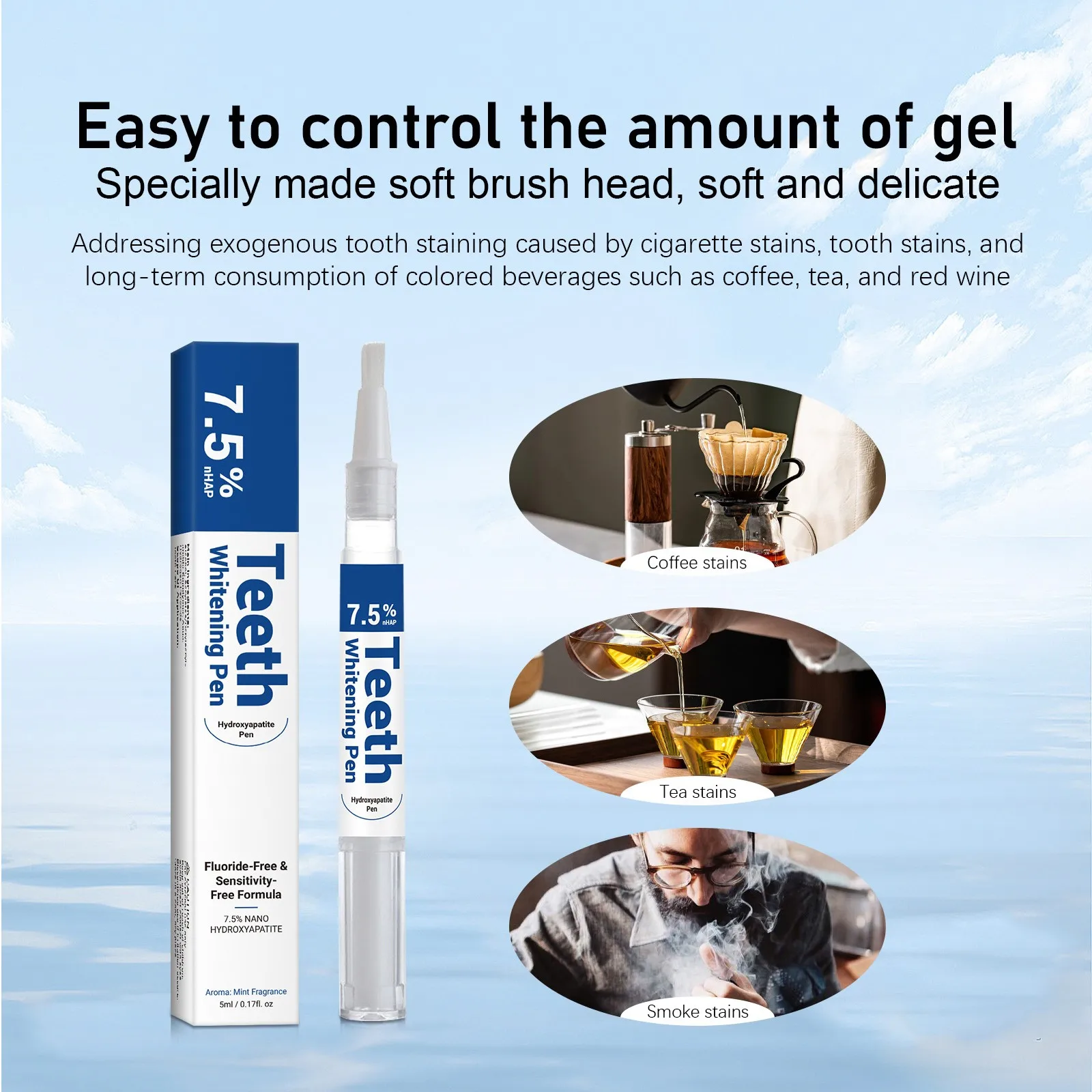 Idroxyapatite Dentifricio Placca dentale Smacchiatore Pulizia Alito fresco orale Migliora lo sbiancamento dei denti sensibile Penna gel per denti