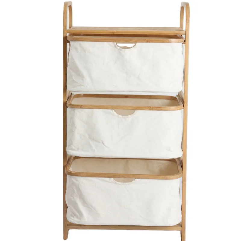 

！@Combohome 3 Tier Bamboo Laundry Hamper Bamboo Laundry Basket with Storage Bag