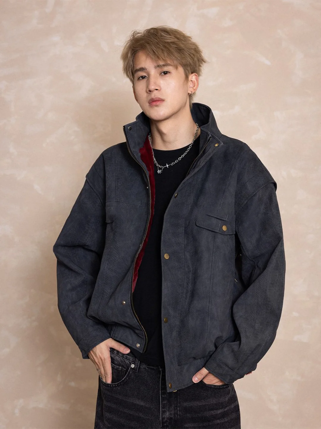 

Thickened Cotton Jacket Men's Winter Warm Stand Collar Deconstructed Design Mountain Snake Style Casual Cleanfit Zipper Closure