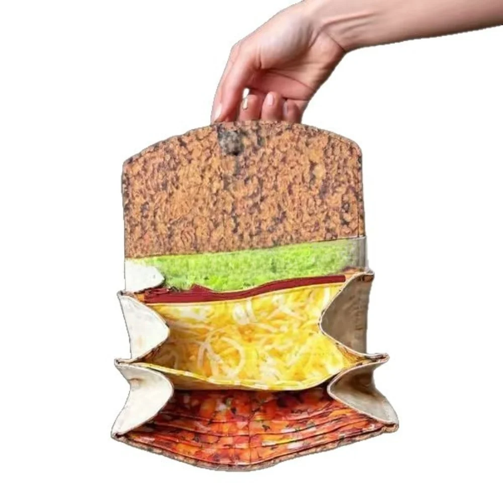 Multiple Compartments Burrito Wallet Magnetic Wrap Slim Tortilla Shape Purse Zipper Pocket Stylish Leather Card Holder Party
