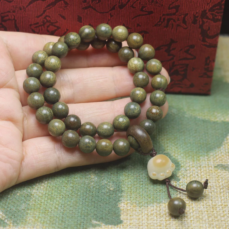 Green Sandalwood 8mm Double-Loop Bracelet with Fragrance, Bodhi Cat Claw Women's Buddhist Bead Jewelry, Decorative Beads, Gift