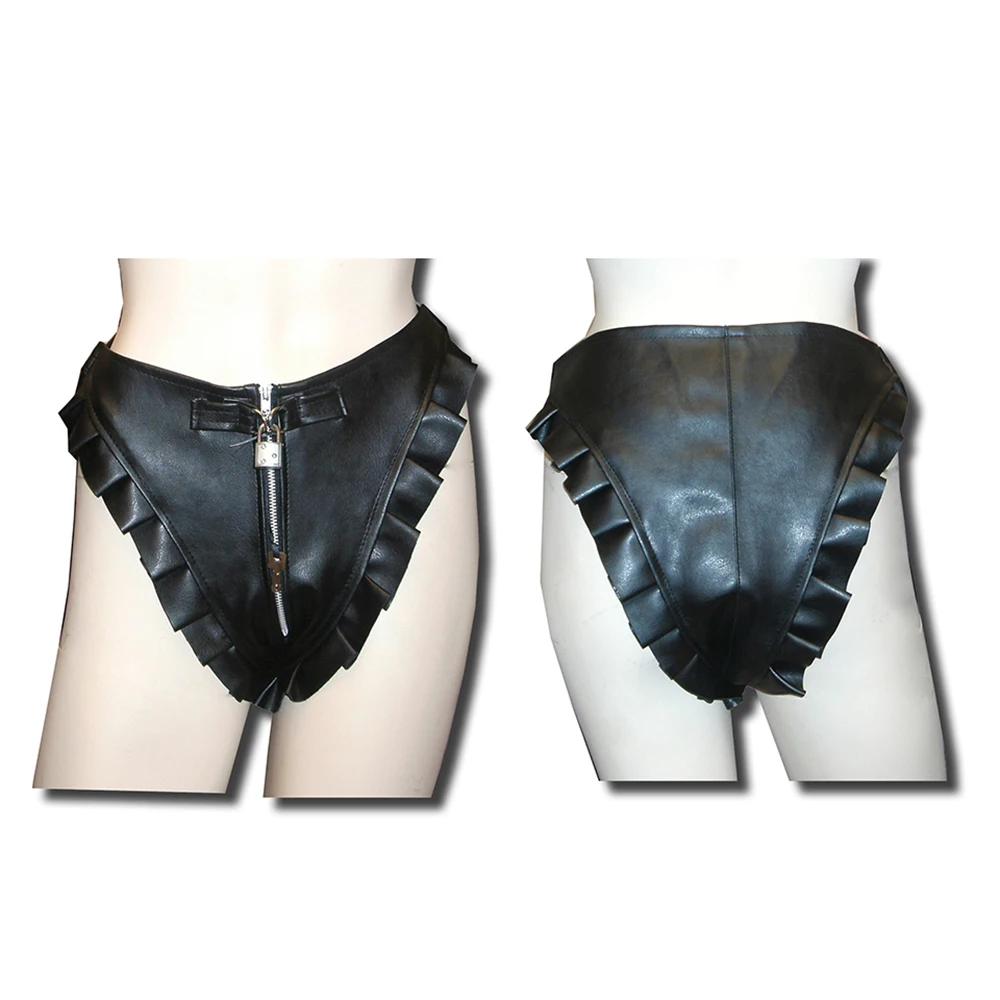 رجل سيسي قابل للقفل سراويل مثلي الجنس السروال براءات الاختراع والجلود سراويل بوكسر سيسي مثير سراويل سستة المنشعب المثيرة الملابس الداخلية S-7XL #5