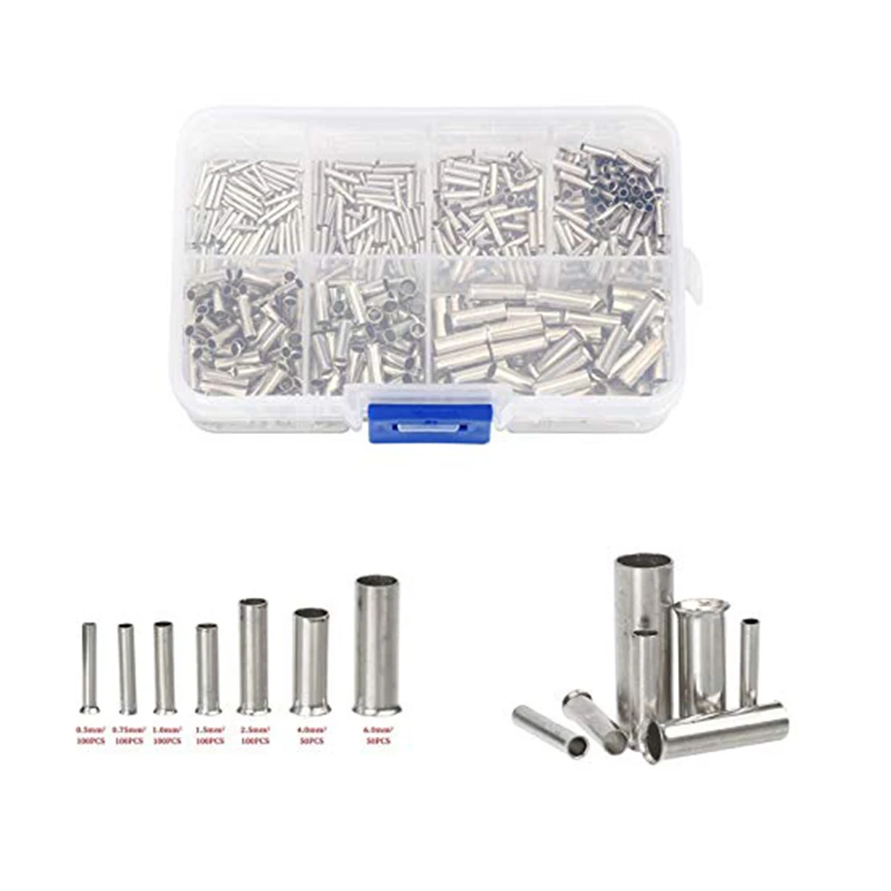 600Pcs Uninsulated Copper Terminal Bootlace Ferrules Cord End Electrical Cable Crimp Terminalsinals