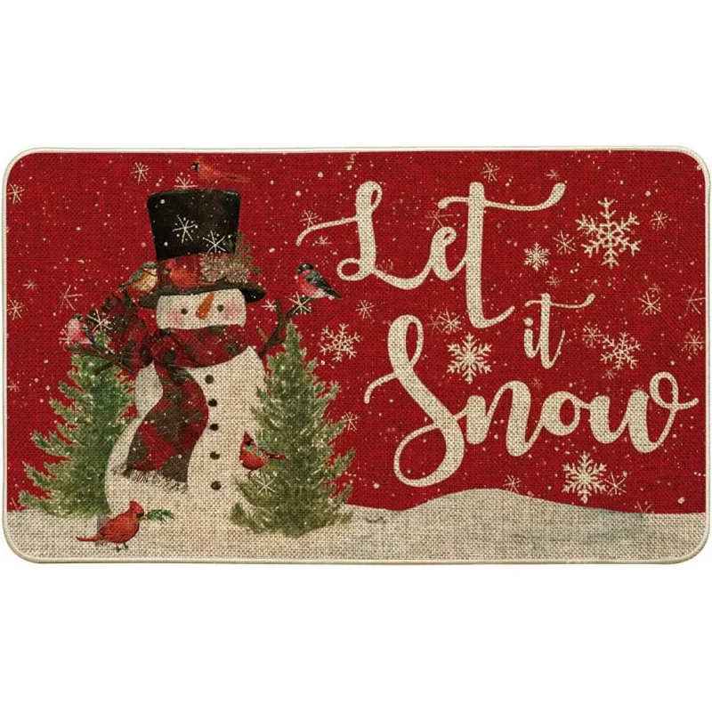 Snowflakes Christmas Home Low-Profile Switch Back By Mat Floor Mat for Indoor Outdoor Snowman Bird Let It Snow Winter Doormat