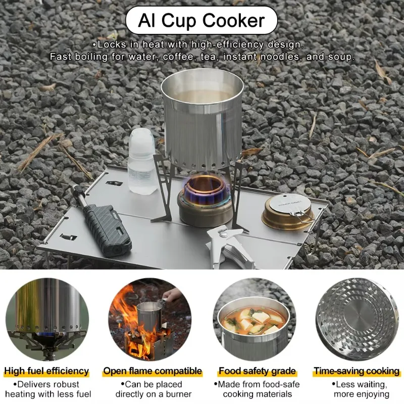 Portable Heat-Focused Fast Boil Cooker, High-Efficiency Heat Camping Pot with Heat Exchanger, Quick Burn Coffee Cup