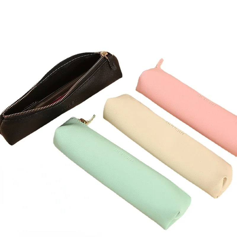 Bolsa de cuero PU con cremallera para maquillaje, pinceles, lápices labiales, organizador, papelería, lápiz, llaves, auriculares, Mini bolsa de