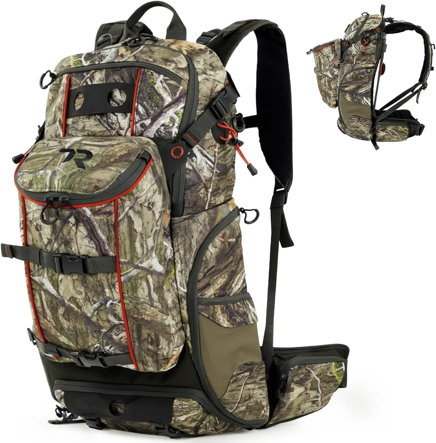 Backpack 3400cu, Waterproof Hunting Pack with Rifle Holder, Internal Frame, Rain Cover, Mossy oak Camo Hunting Daypac