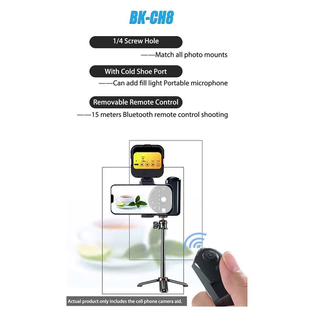 Digital Essentials H8 Stepless Zoom for Android Phone Selfie Handle Grip, Bluetooth Remote Control, Anti-Shake Photograph Handle