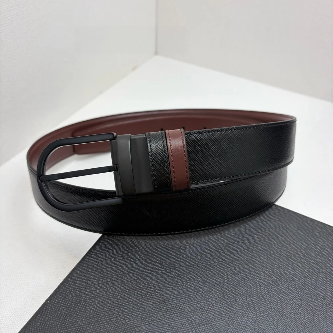 Luxury Men's Cross‑Grain Leather Belt Reversible Dual‑Sided Rotatable Pin Buckle Business Casual Dress Waist Strap Holiday Gift