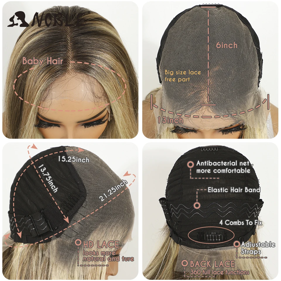 نوبل الاصطناعية الدانتيل شعر مستعار أمامي تأثيري 13X6 الدانتيل شعر مستعار أمامي 26 بوصة الجسم متموج الدانتيل الباروكة للنساء الدانتيل شعر مستعار أمامي أومبير شعر مستعار أشقر