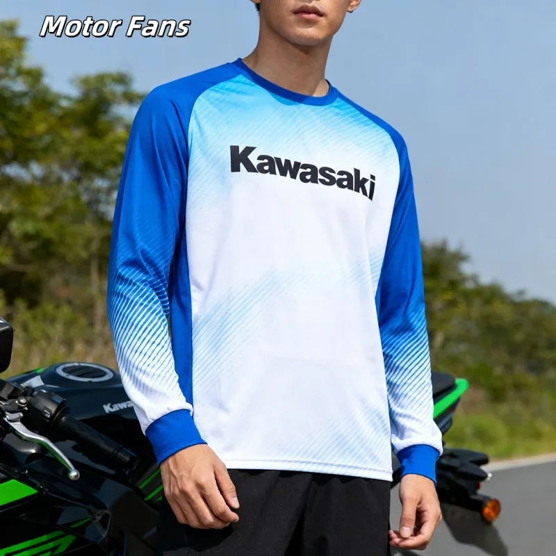 

Рубашки с длинными рукавами Moto Fans Kawasaki: синие - белые градиентные и красные - черные градиентные стили, быстросохнущая спортивная одежда для скоростного спуска