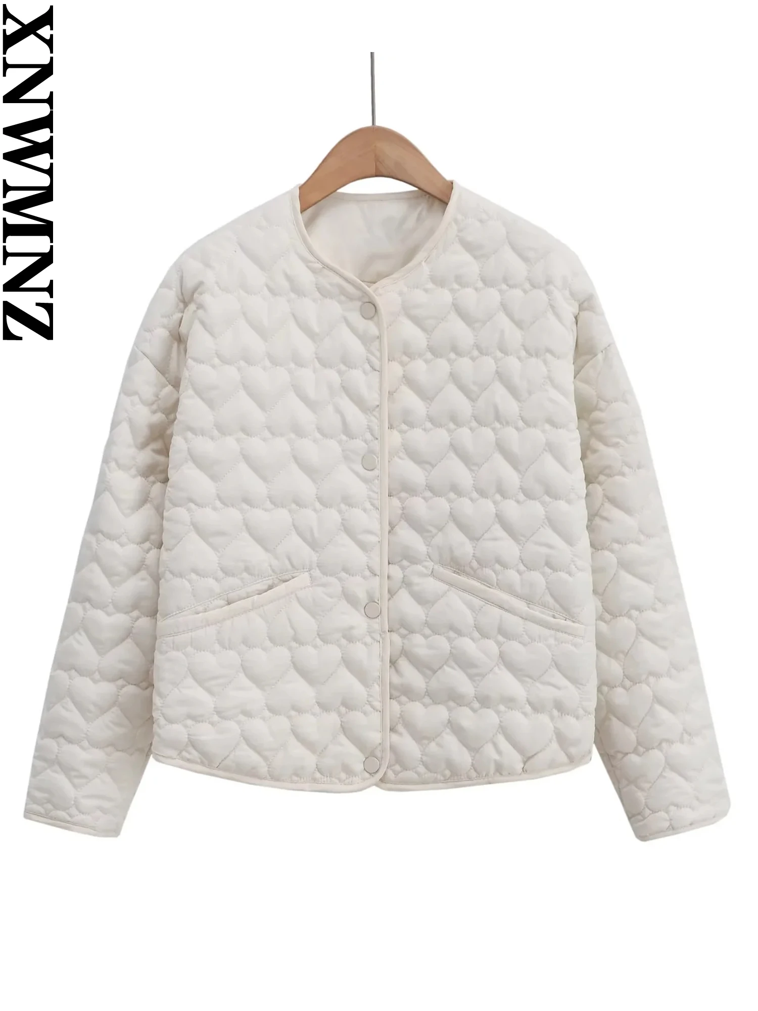 XNWMNZ Women Autumn Winter Fashion heart-shaped quilted cotton jacket Women\'s single-breasted jacket Outerwear